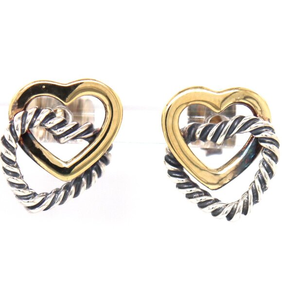 David Yurman 2 tone double heart stud earrings - Picture 1 of 3